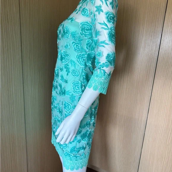 Naeem Khan Turquoise Floral Lace Mini Dress NWT - Picture 4 of 12